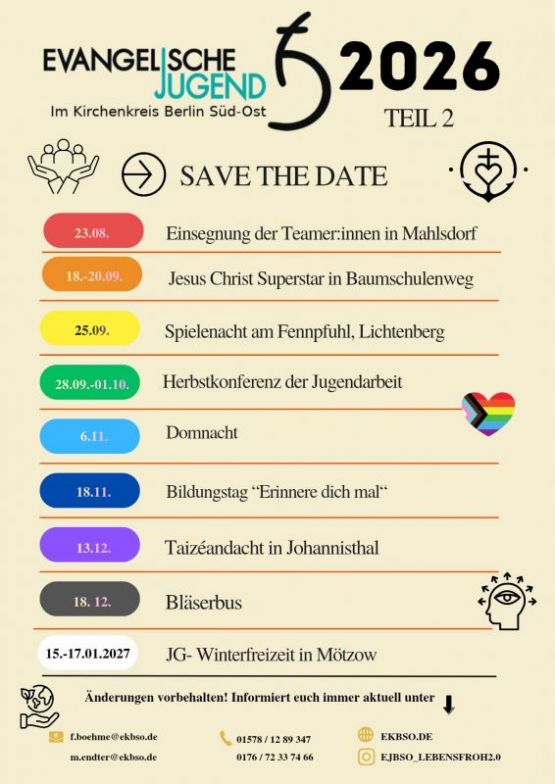 Evangelische Jugend im Kirchenkreis Berlin Süd-Ost: volles Programm für die&nbsp;zweite Jahreshälfte!