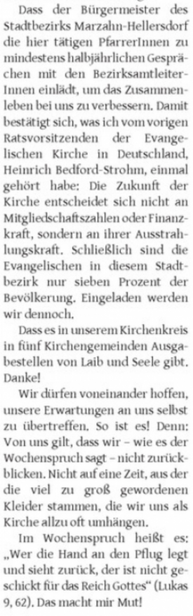 Leitartikelserie in der "Kirchenzeitung" mit einem Text von Superintendent Hans-Georg Furian: "Was macht mir Mut?"