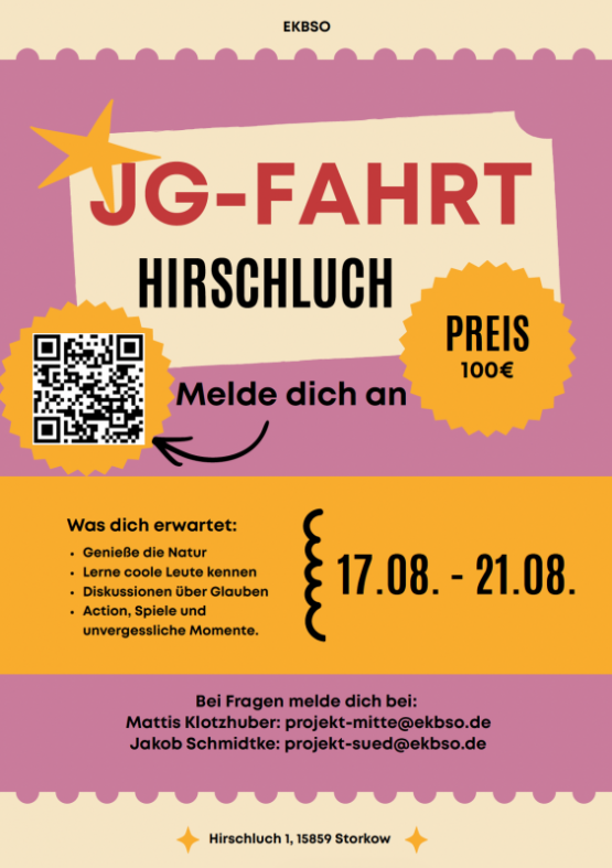 JG-Fahrt nach Hirschluch vom 17. bis 21. August 2026
