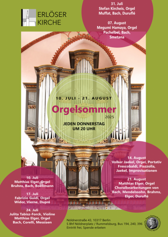 Orgelsommer in der Erlöserkirche – noch bis zum 21. August 2025