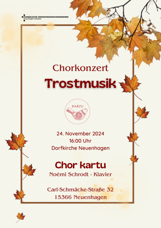 Trostkonzert am 24. November um 16 Uhr in der Dorfkirche Neuenhagen